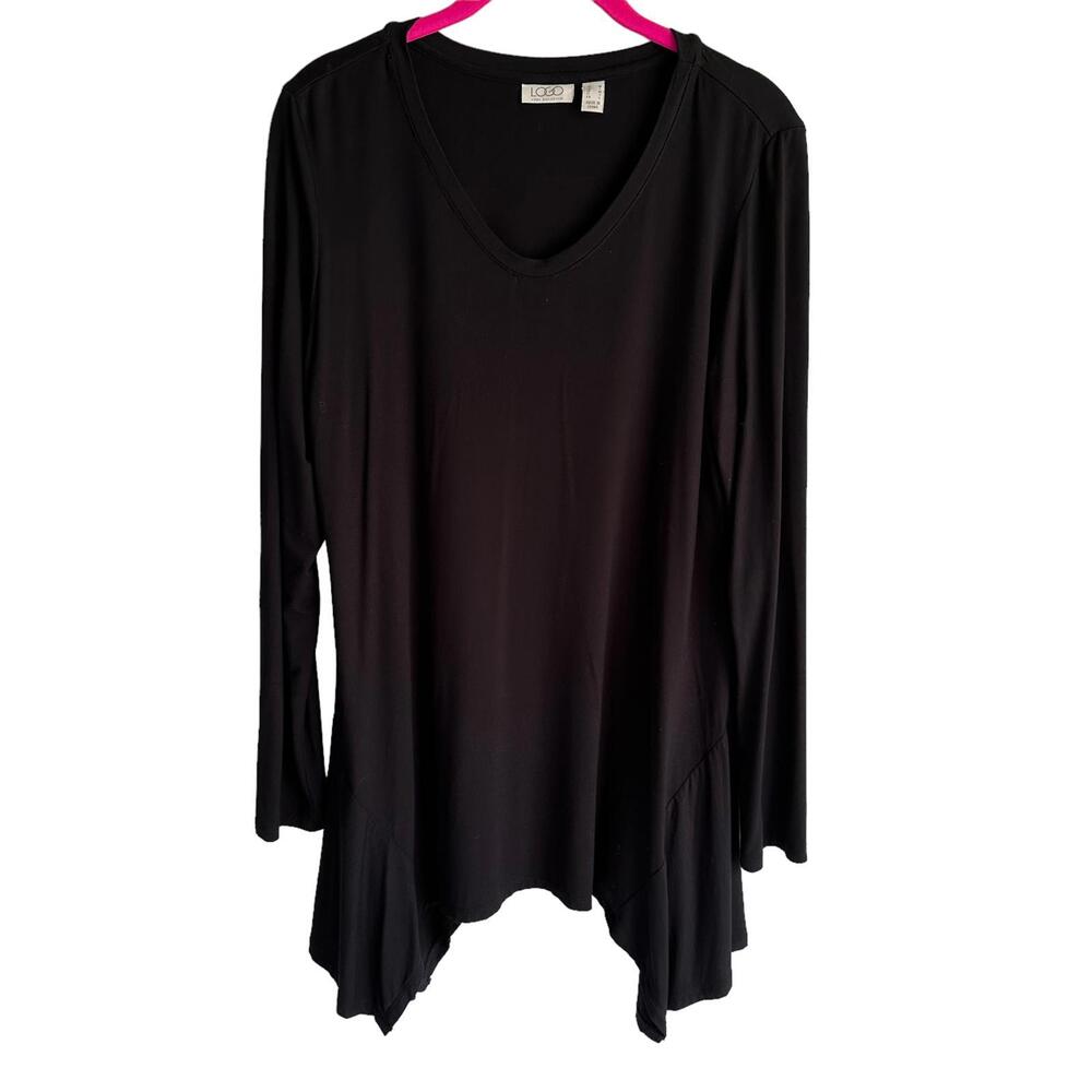 LOGO by LORI GOLDSTEIN Black Long Sleeve Ladies Handkerchief Tunic,‎ M